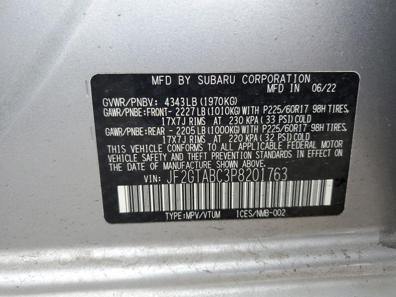 JF2GTABC3P8201763 2023 Subaru Crosstrek