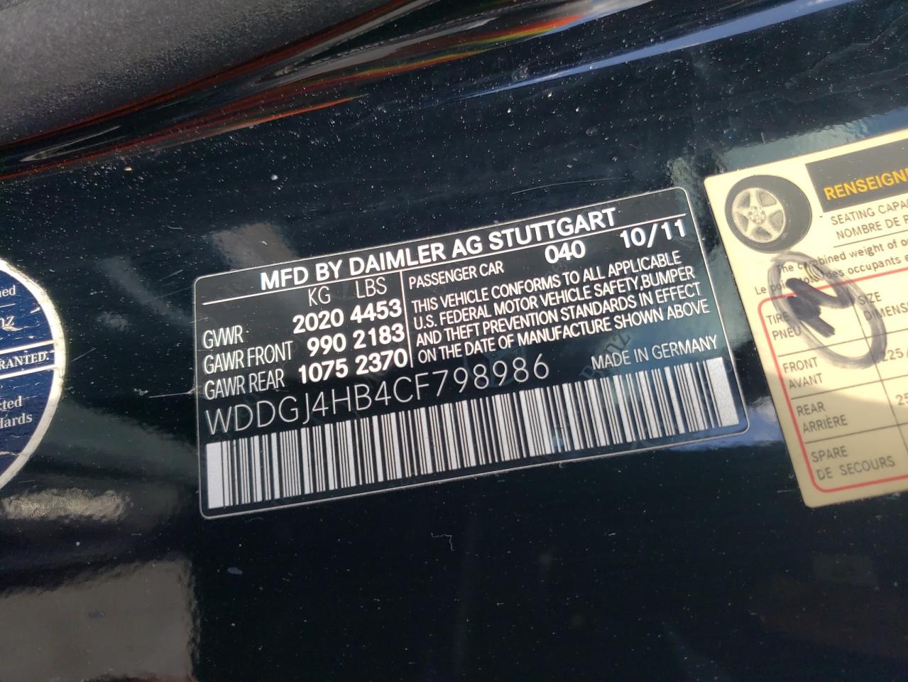 WDDGJ4HB4CF798986 2012 Mercedes-Benz C 250