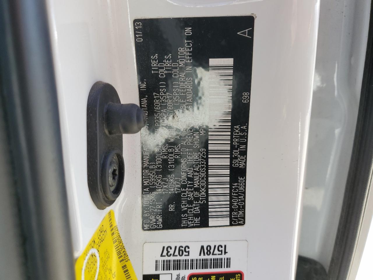 5TDKK3DC9DS337259 2013 Toyota Sienna Le