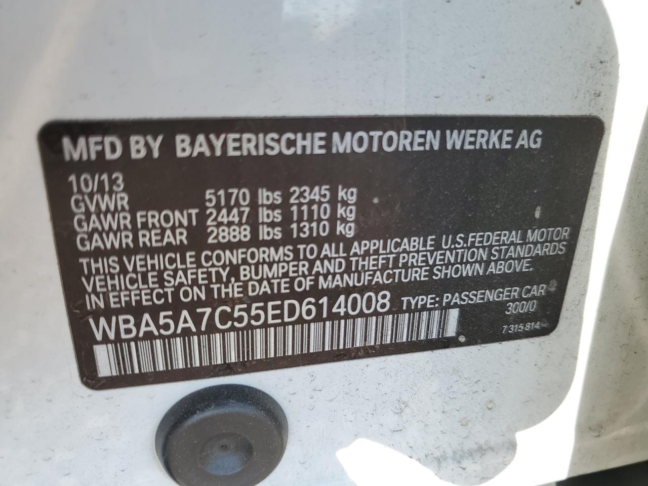 WBA5A7C55ED614008 2014 BMW 528 Xi