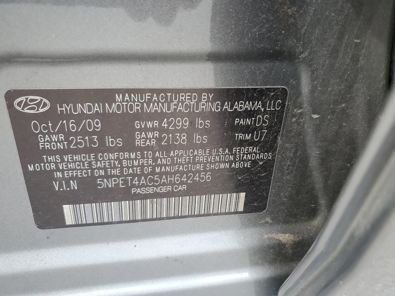 5NPET4AC5AH642456 2010 Hyundai Sonata Gls