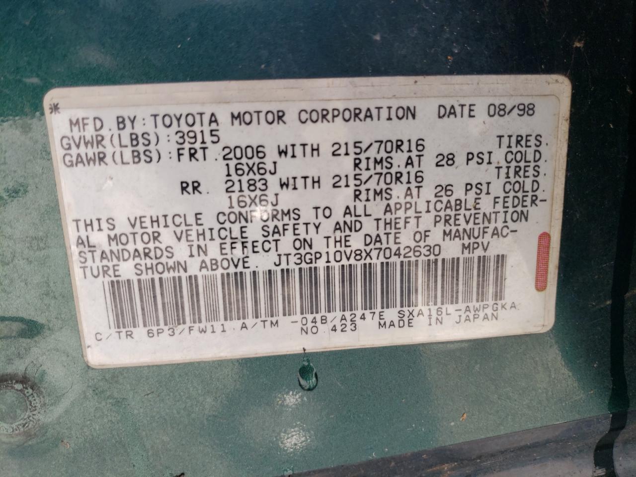 JT3GP10V8X7042630 1999 Toyota Rav4