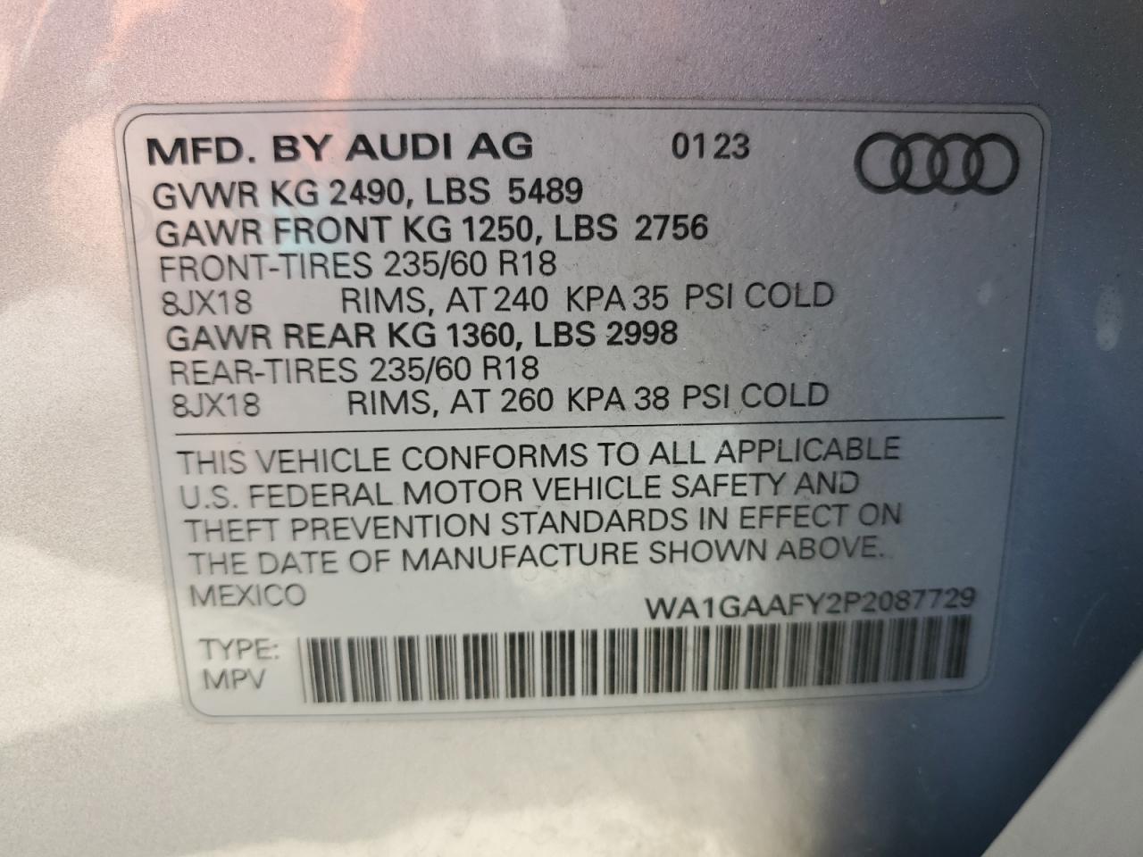 WA1GAAFY2P2087729 2023 Audi Q5 Premium 45