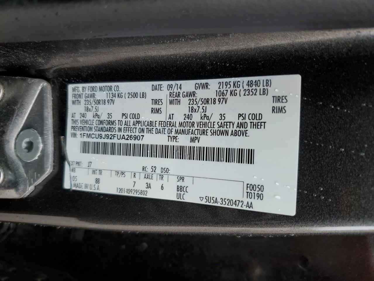 1FMCU9J92FUA26907 2015 Ford Escape Titanium