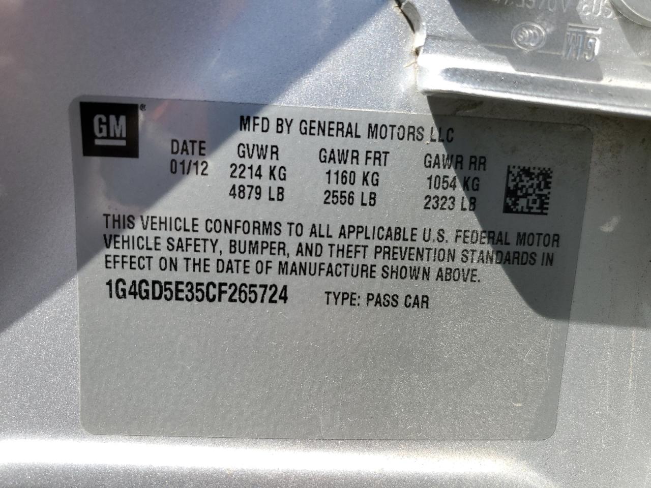 1G4GD5E35CF265724 2012 Buick Lacrosse Premium