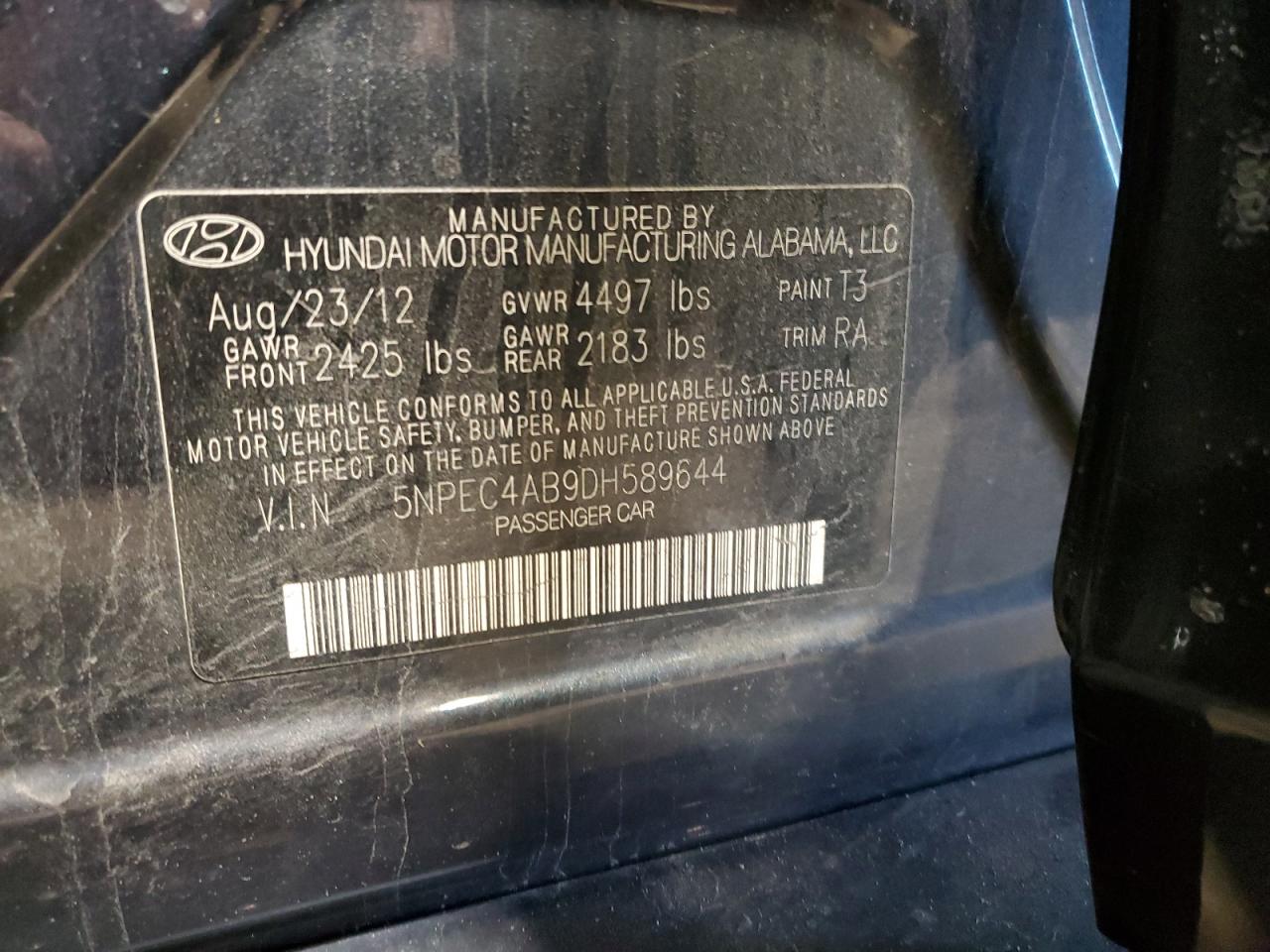 5NPEC4AB9DH589644 2013 Hyundai Sonata Se