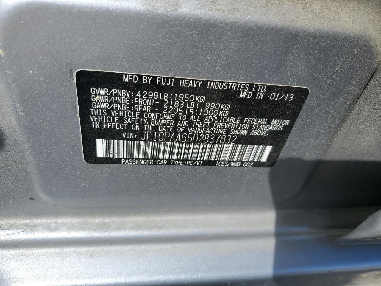 JF1GPAA65D2837832 2013 Subaru Impreza