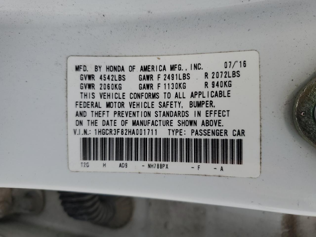 2017 Honda Accord Exl vin: 1HGCR3F82HA001711