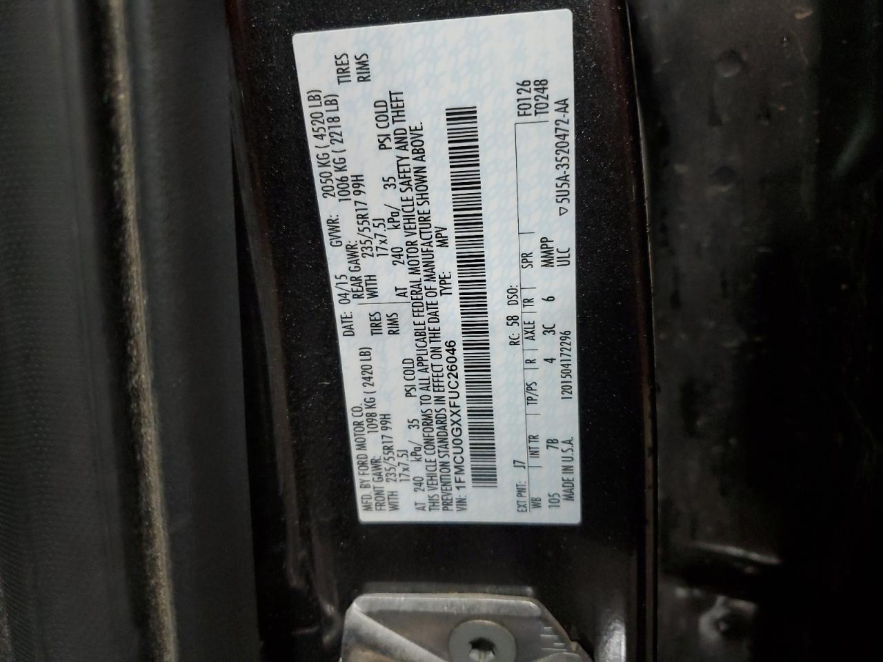 1FMCU0GXXFUC26046 2015 Ford Escape Se