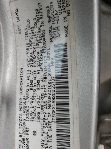 2002 Toyota Highlander Limited VIN: JTEGF21A920055707 Lot: 49401554