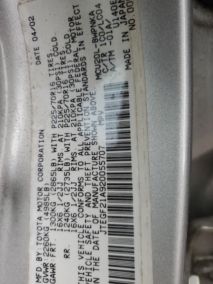 JTEGF21A920055707 2002 Toyota Highlander Limited