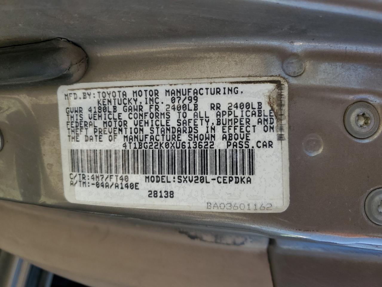 4T1BG22K0XU613622 1999 Toyota Camry Ce