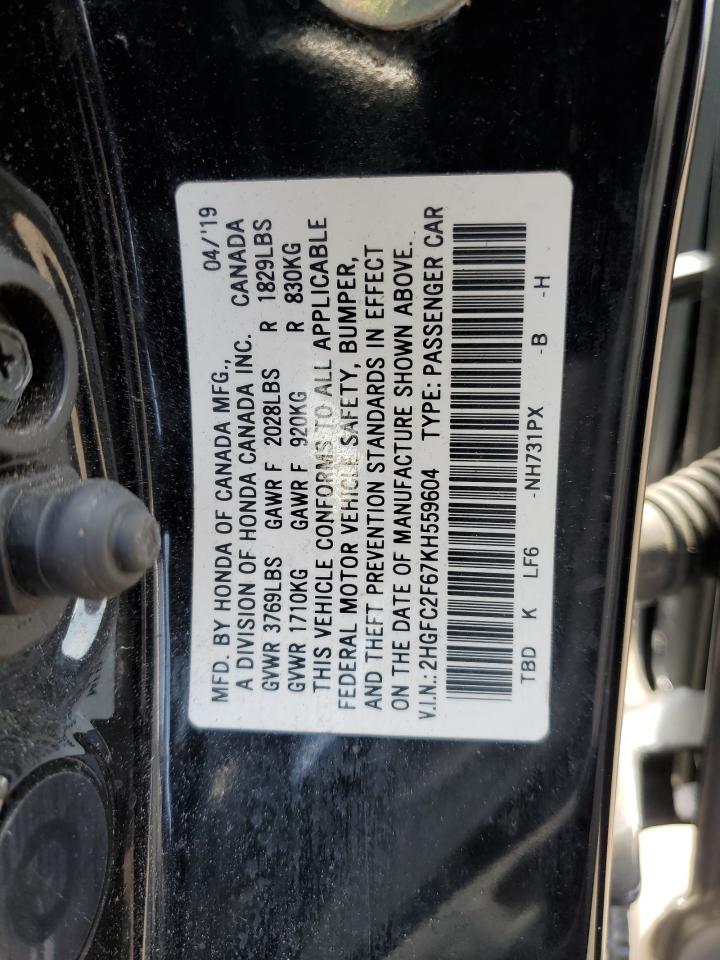 2HGFC2F67KH559604 2019 Honda Civic Lx