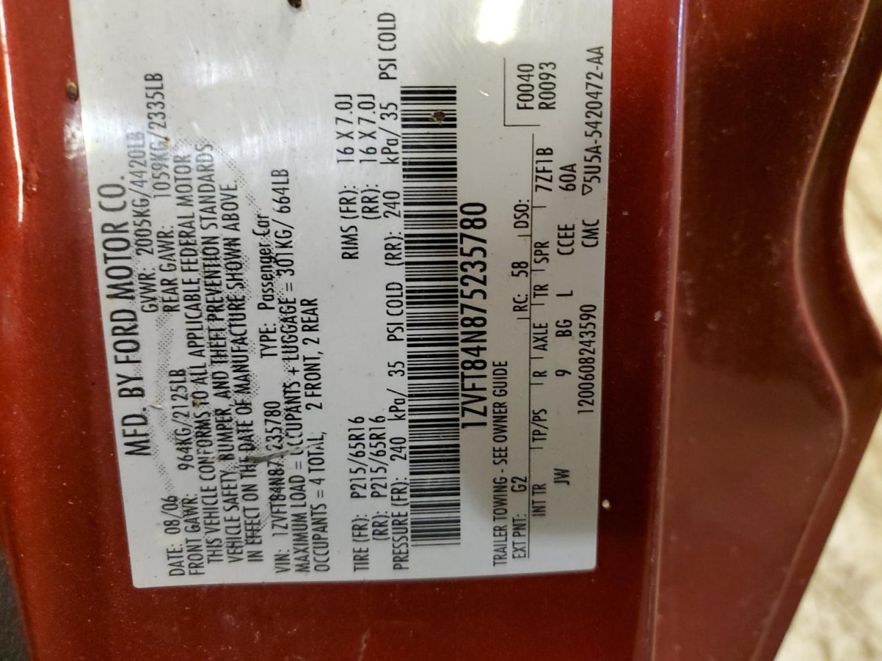 1ZVFT84N875235780 2007 Ford Mustang