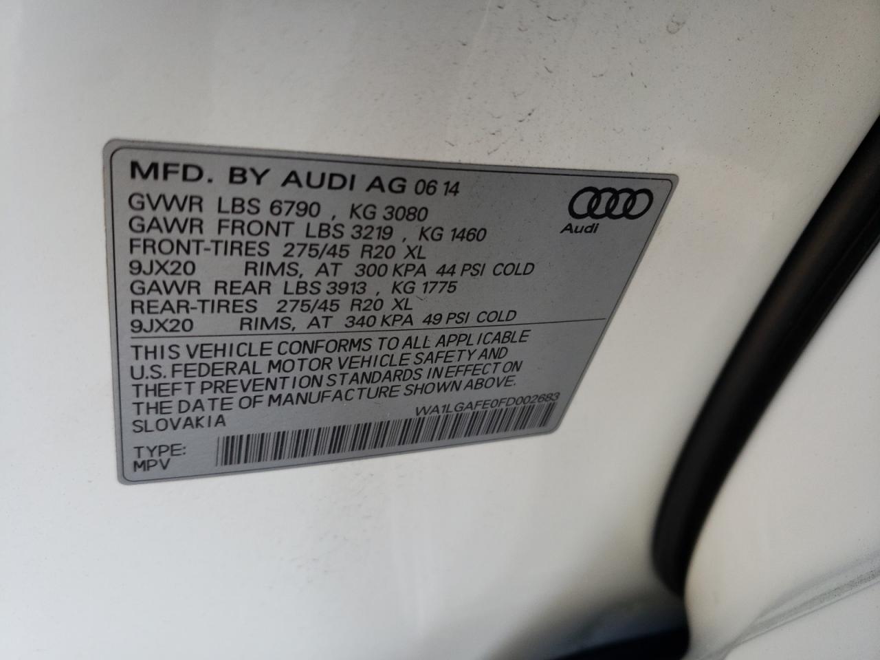 WA1LGAFE0FD002683 2015 Audi Q7 Premium Plus