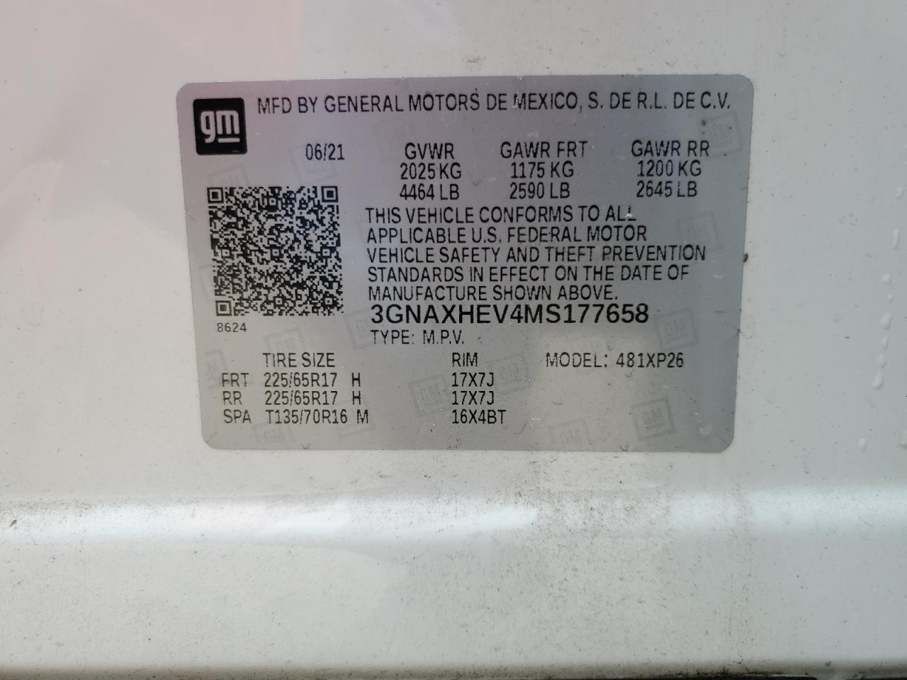 3GNAXHEV4MS177658 2021 Chevrolet Equinox Ls