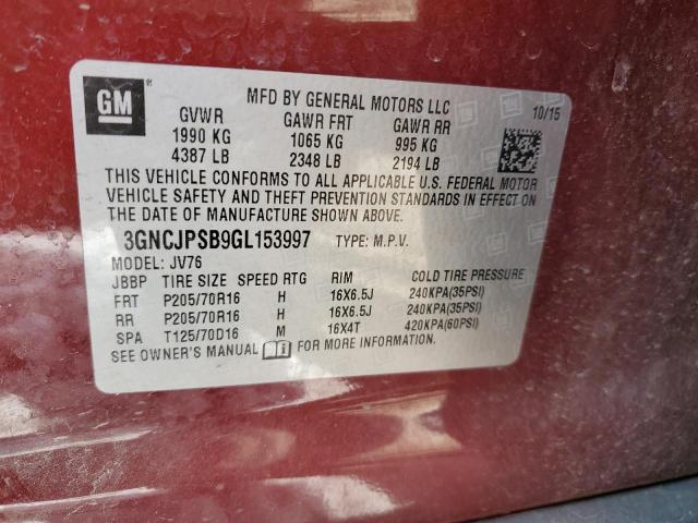 2016 Chevrolet Trax 1Lt VIN: 3GNCJPSB9GL153997 Lot: 52697694