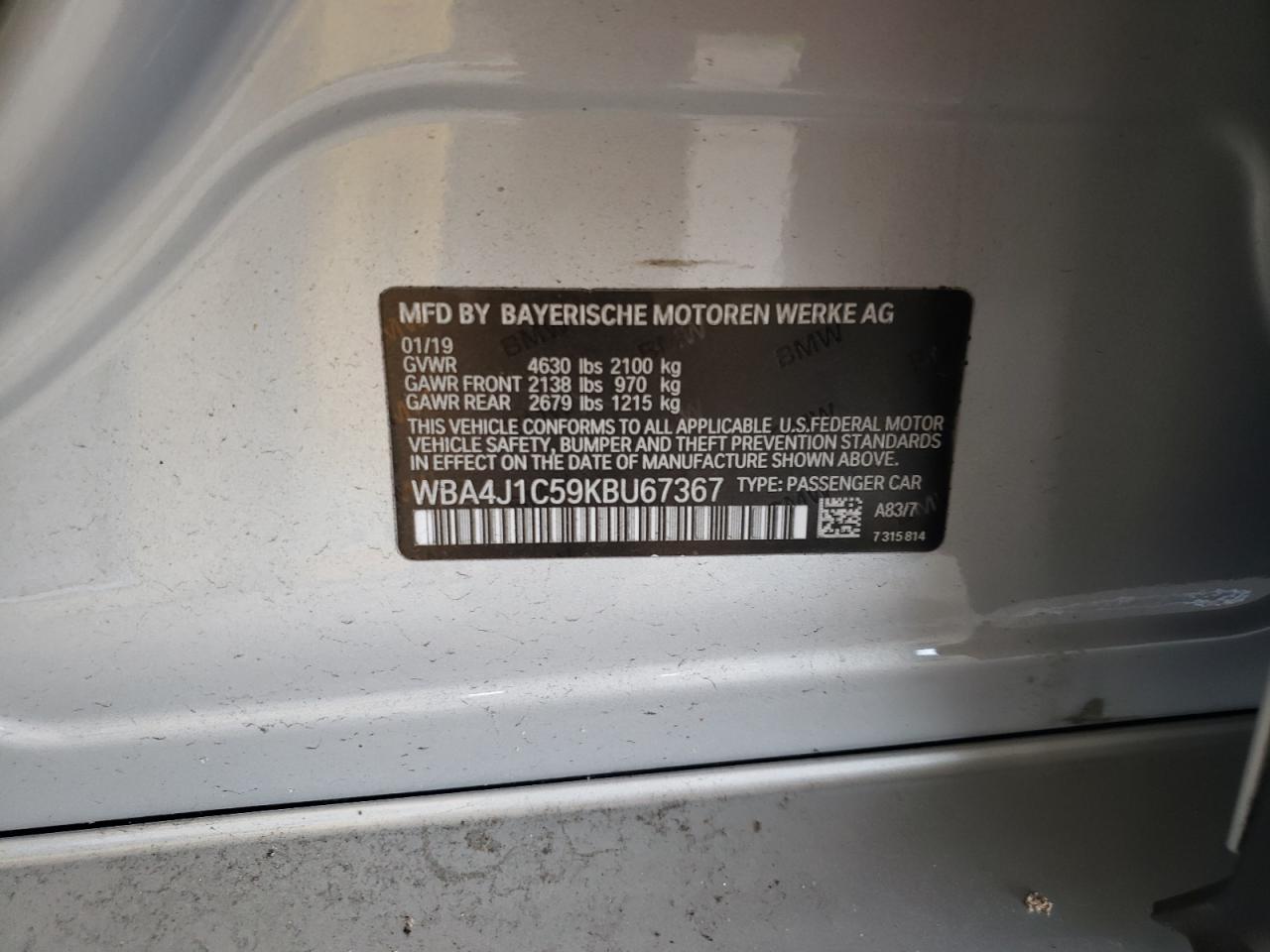 WBA4J1C59KBU67367 2019 BMW 430I Gran Coupe