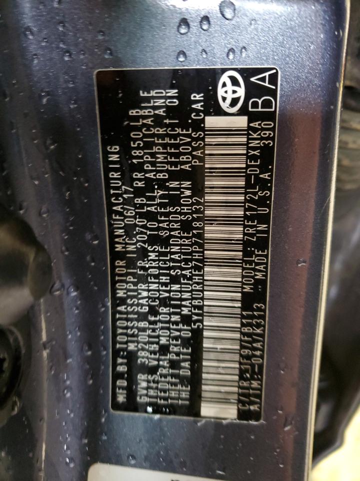 5YFBURHE7HP718132 2017 Toyota Corolla L