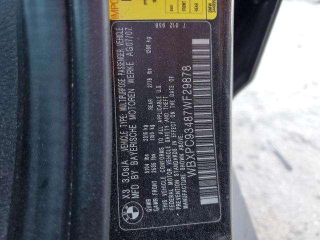 2007 BMW X3 3.0Si VIN: WBXPC93487WF29878 Lot: 50794904
