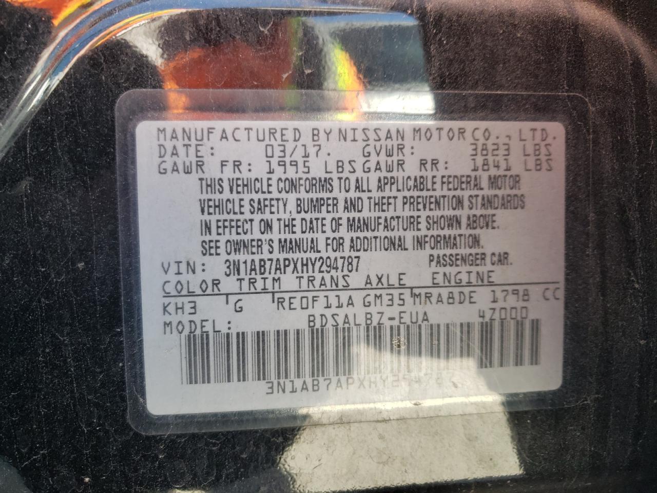 3N1AB7APXHY294787 2017 Nissan Sentra S