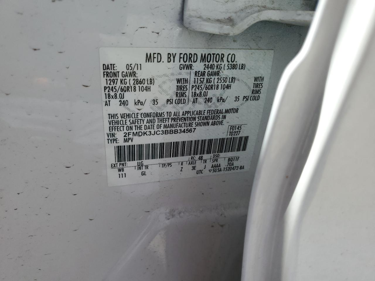 2FMDK3JC3BBB34567 2011 Ford Edge Sel