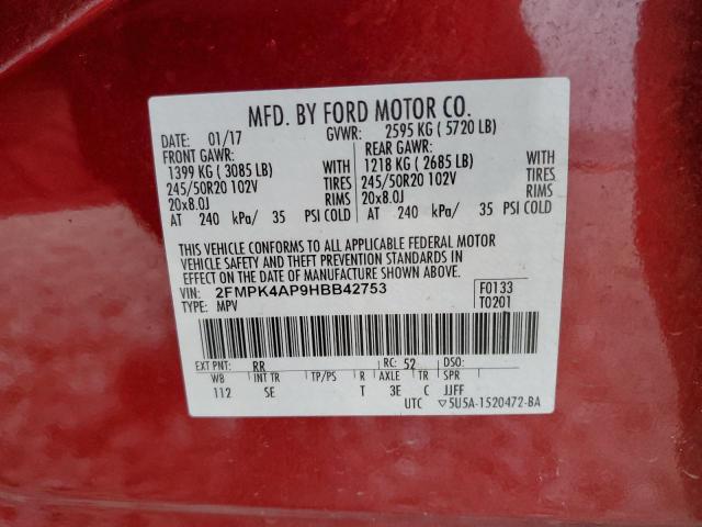 2017 Ford Edge Sport VIN: 2FMPK4AP9HBB42753 Lot: 51678394