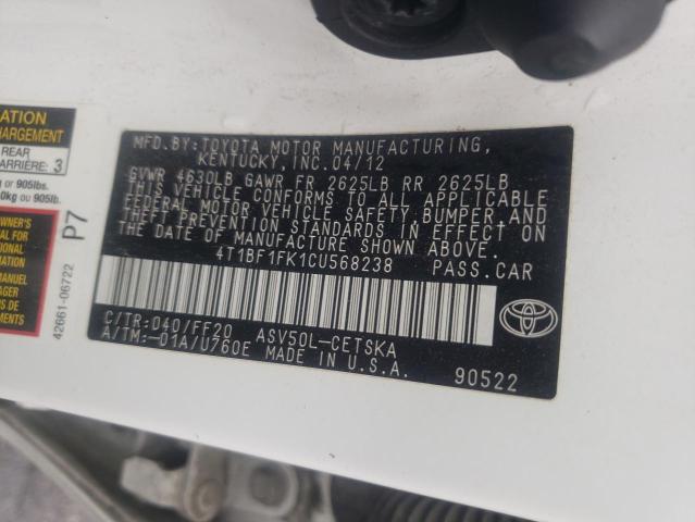 2012 Toyota Camry Base VIN: 4T1BF1FK1CU568238 Lot: 48624434