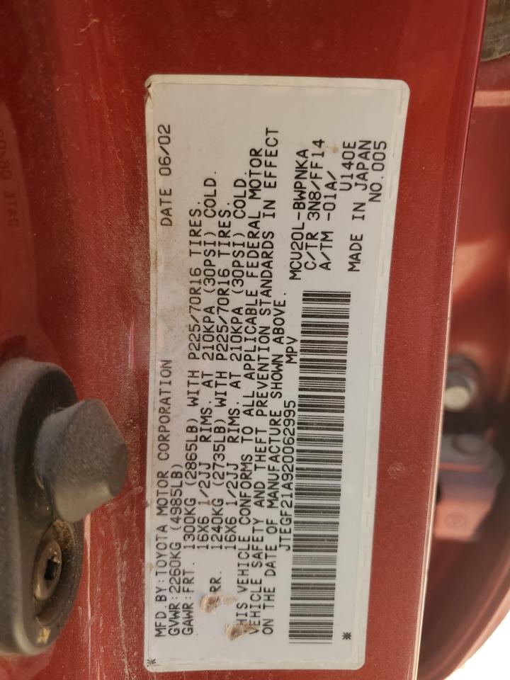 JTEGF21A920062995 2002 Toyota Highlander Limited