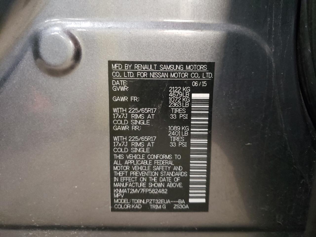 KNMAT2MV7FP582482 2015 Nissan Rogue S