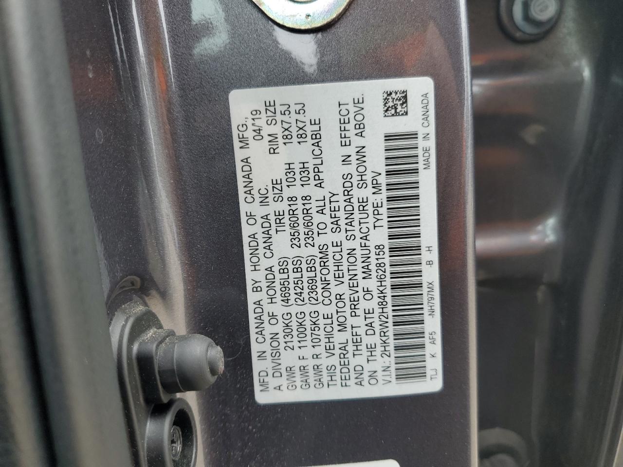 2HKRW2H84KH628158 2019 Honda Cr-V Exl