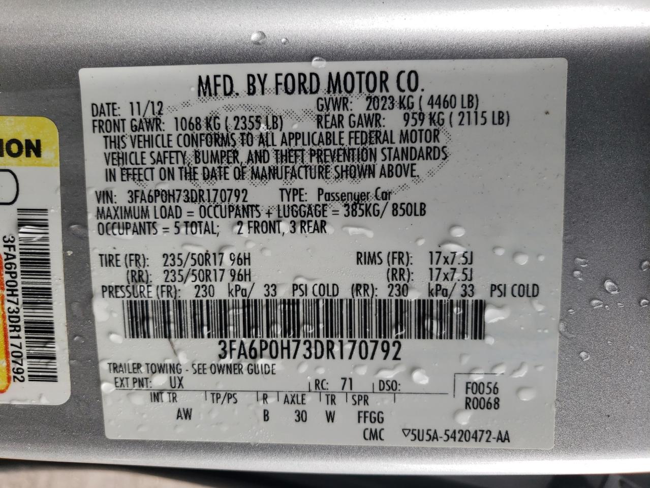 3FA6P0H73DR170792 2013 Ford Fusion Se