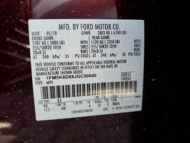 2018 Ford Explorer Xlt VIN: 1FM5K8D88JGC00840 Lot: 52318454