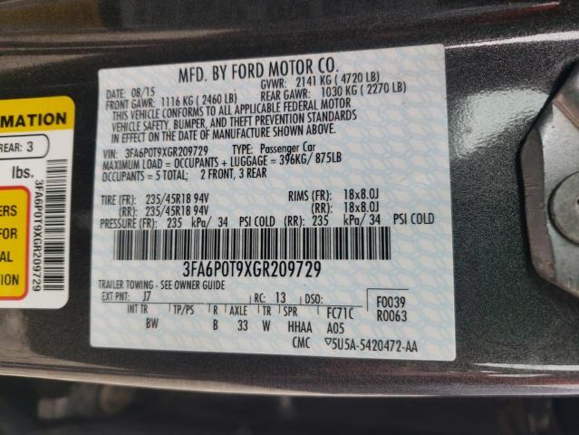 2016 Ford Fusion Se VIN: 3FA6P0T9XGR209729 Lot: 50612874