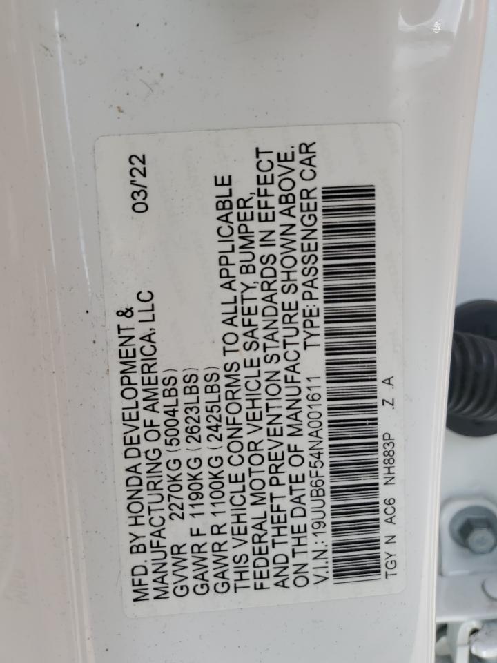 19UUB6F54NA001611 2022 Acura Tlx Tech A