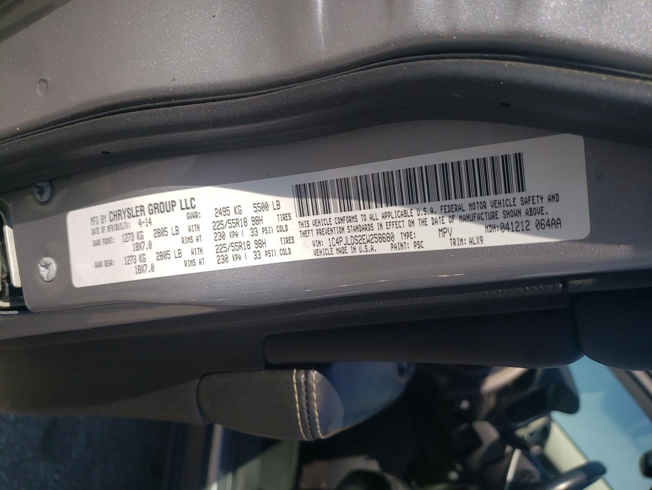 1C4PJLDS2EW258680 2014 Jeep Cherokee Limited