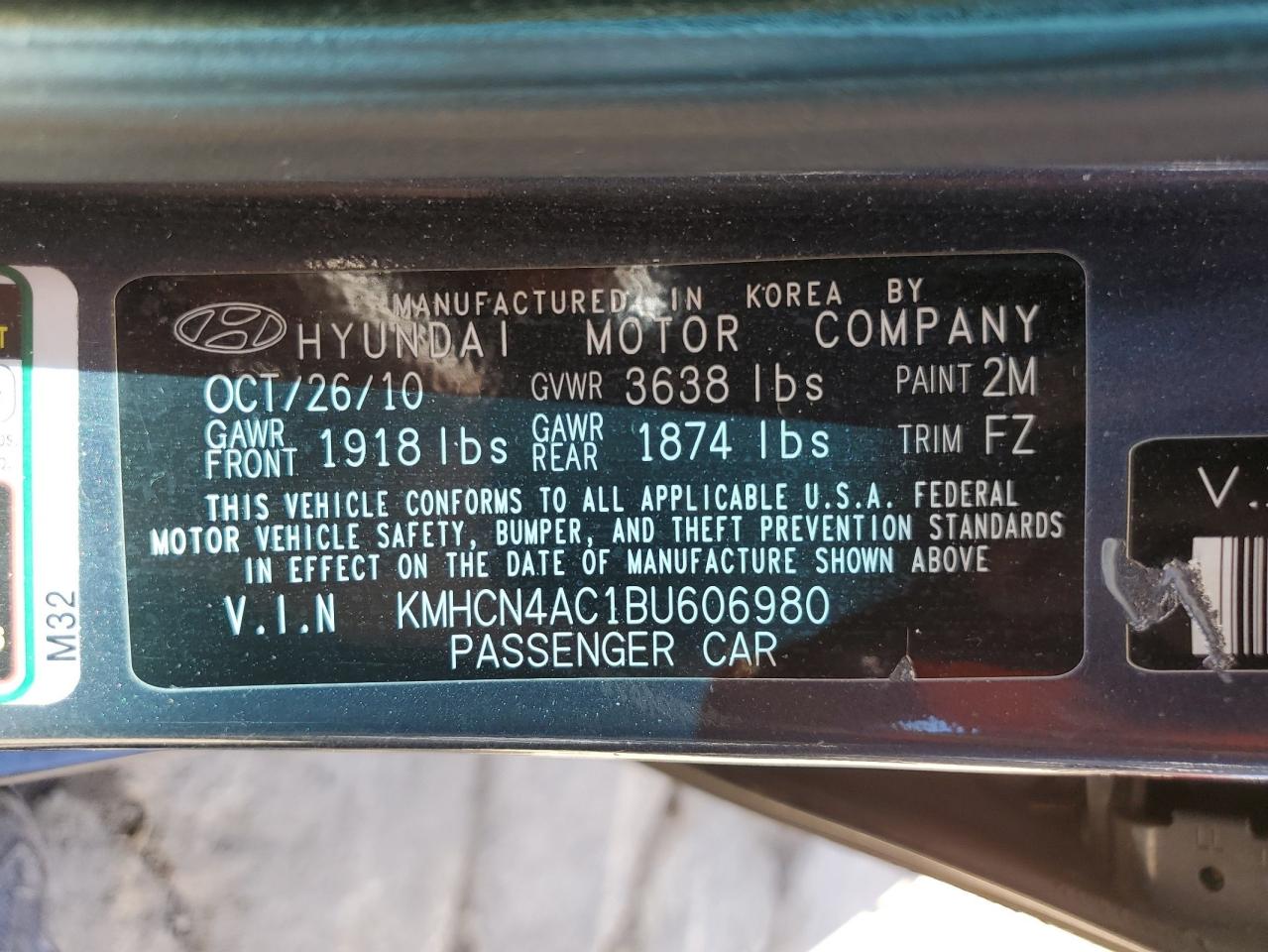 KMHCN4AC1BU606980 2011 Hyundai Accent Gls