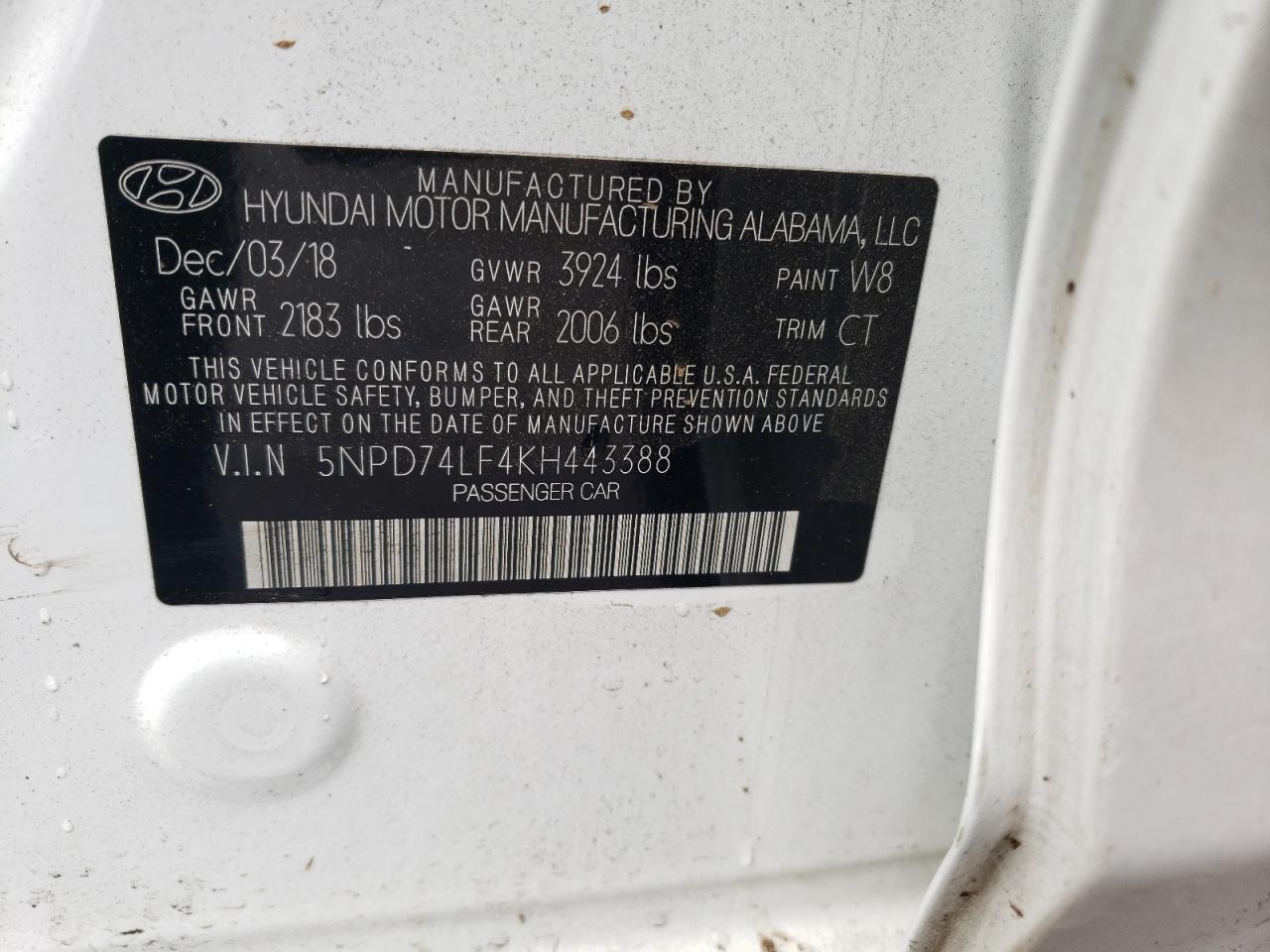 5NPD74LF4KH443388 2019 Hyundai Elantra Se