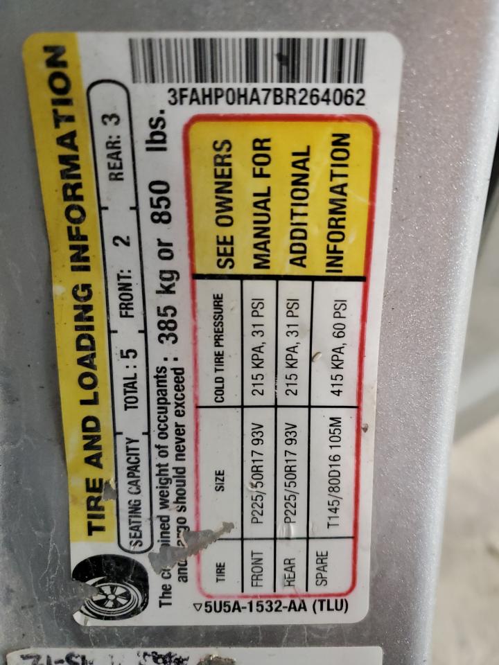 3FAHP0HA7BR264062 2011 Ford Fusion Se