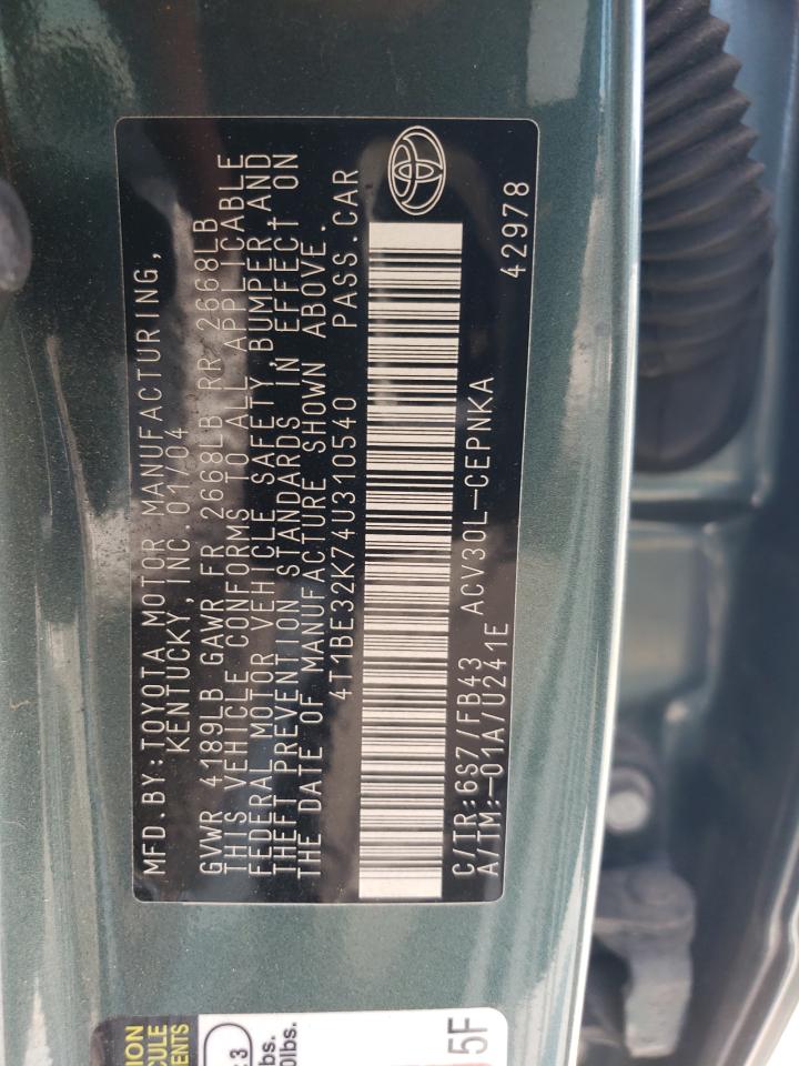 4T1BE32K74U310540 2004 Toyota Camry Le