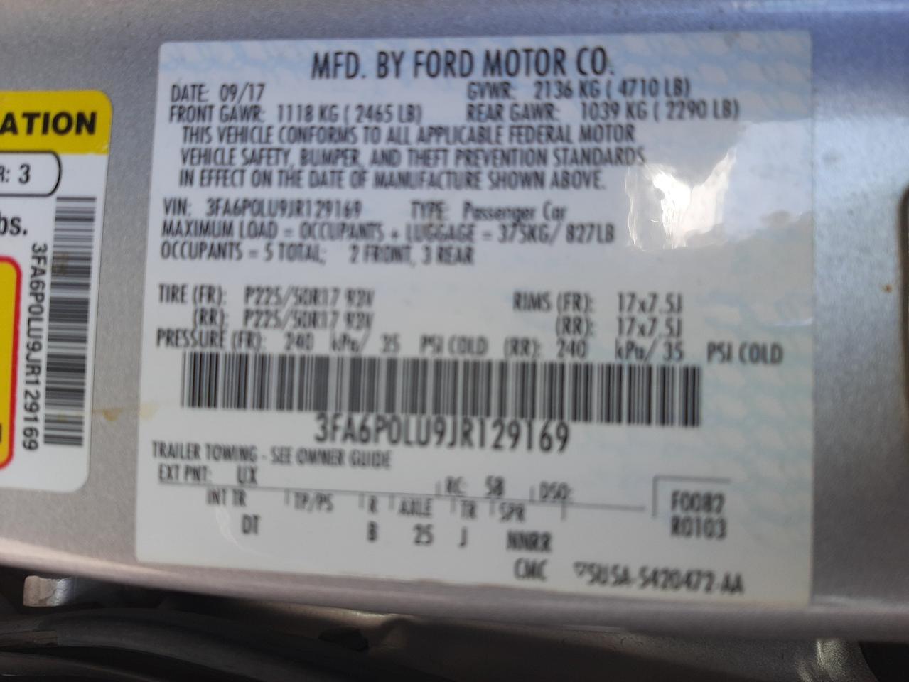 3FA6P0LU9JR129169 2018 Ford Fusion Se Hybrid