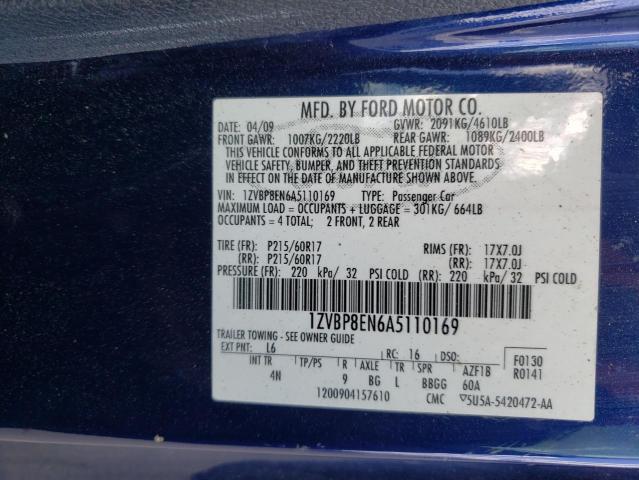 2010 Ford Mustang VIN: 1ZVBP8EN6A5110169 Lot: 49621534