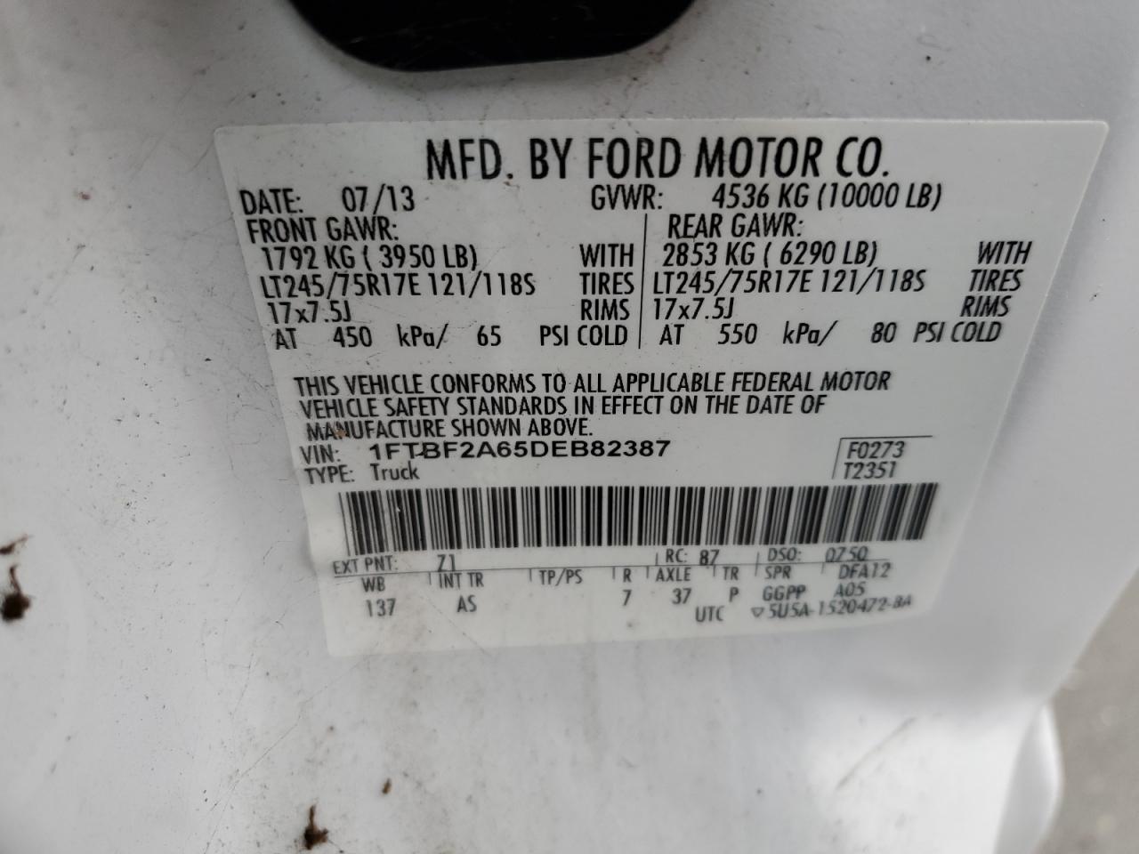 1FTBF2A65DEB82387 2013 Ford F250 Super Duty