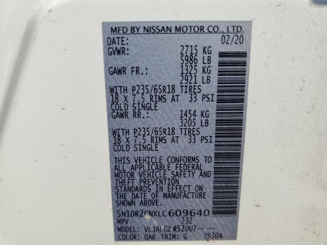 2020 Nissan Pathfinder Sl VIN: 5N1DR2CNXLC609640 Lot: 51342144