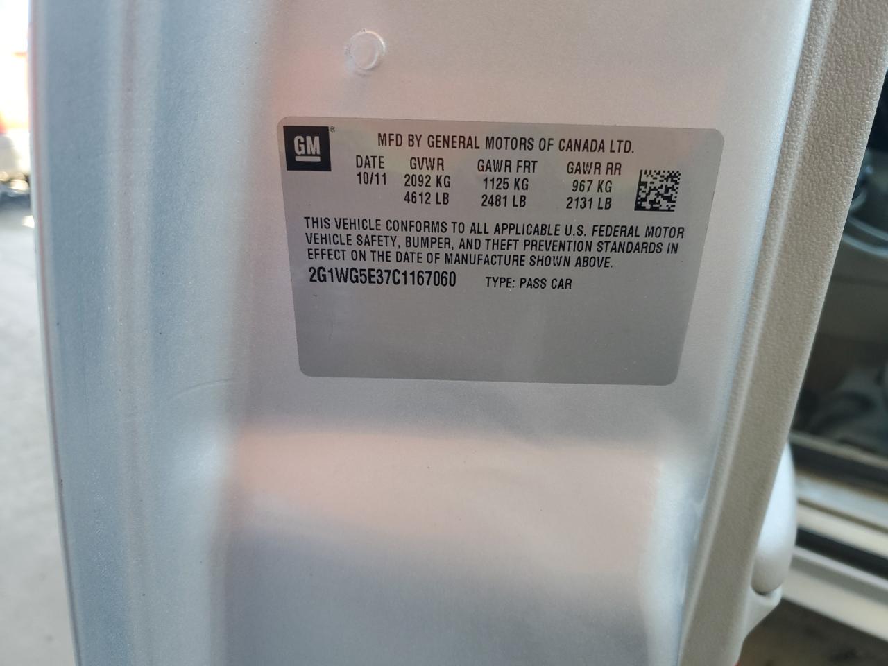 2G1WG5E37C1167060 2012 Chevrolet Impala Lt