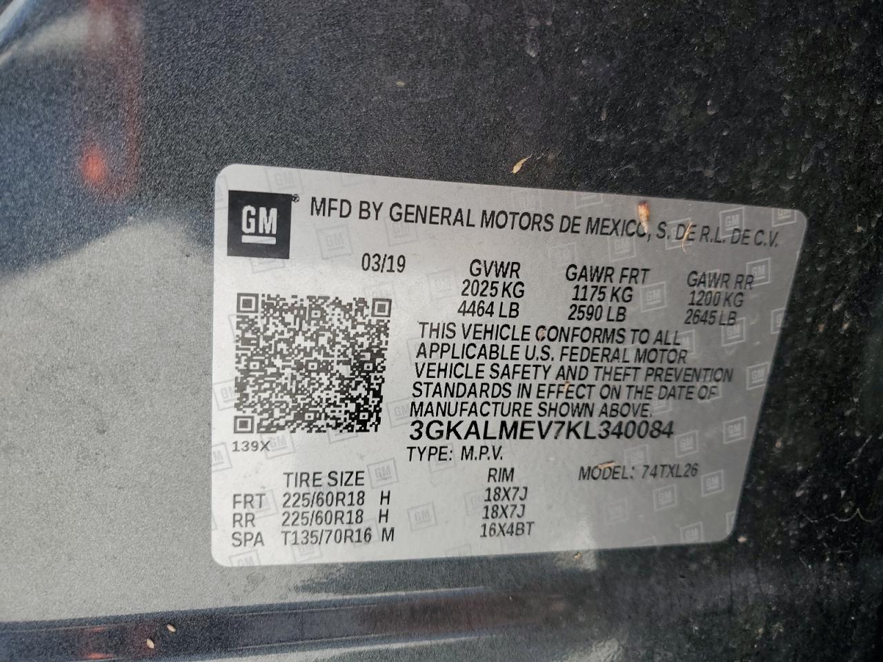 3GKALMEV7KL340084 2019 GMC Terrain Sle