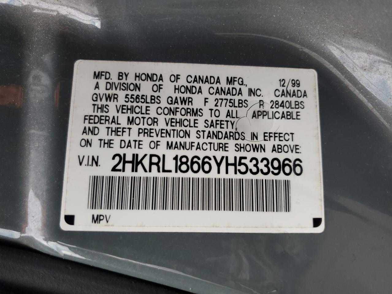 2HKRL1866YH533966 2000 Honda Odyssey Ex