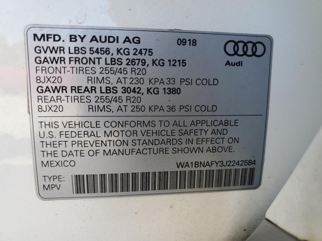 WA1BNAFY3J2242584 2018 Audi Q5 Premium Plus