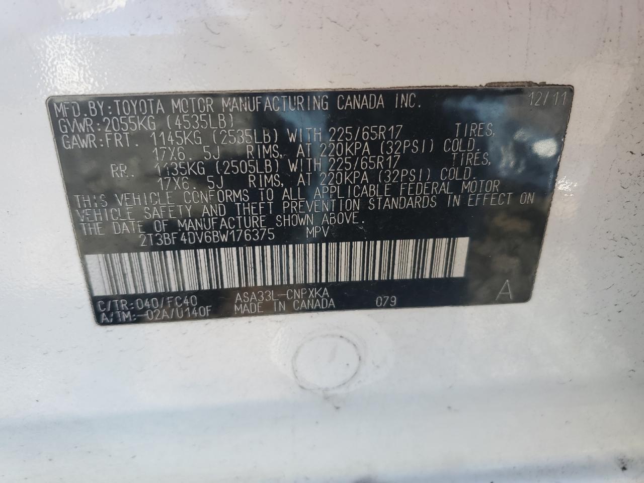 2T3BF4DV6BW176375 2011 Toyota Rav4