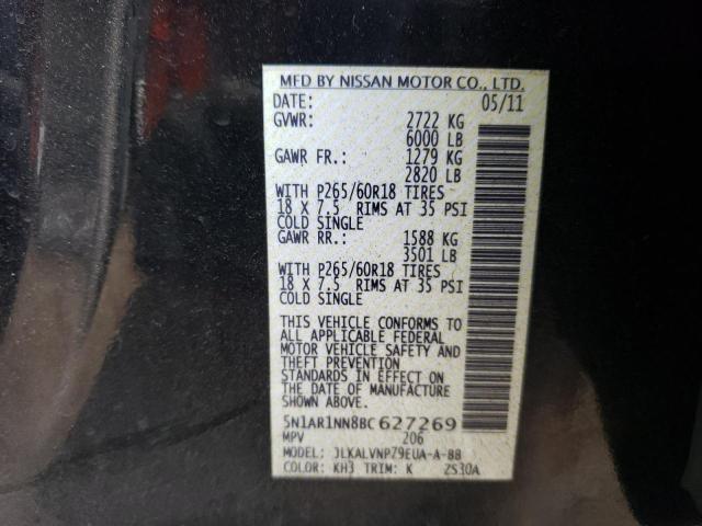 2011 Nissan Pathfinder S VIN: 5N1AR1NN8BC627269 Lot: 52594494